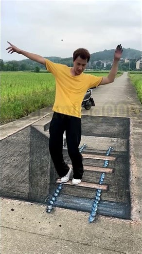 Biker Panics After Seeing Insane 3D Hole Illusion on the Road! 😱🕳️ #3dart #3dstreetart #3d