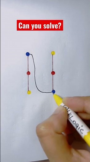 Connect the dots from blue to blue, red to red and yellow to yellow without crossing the lines
