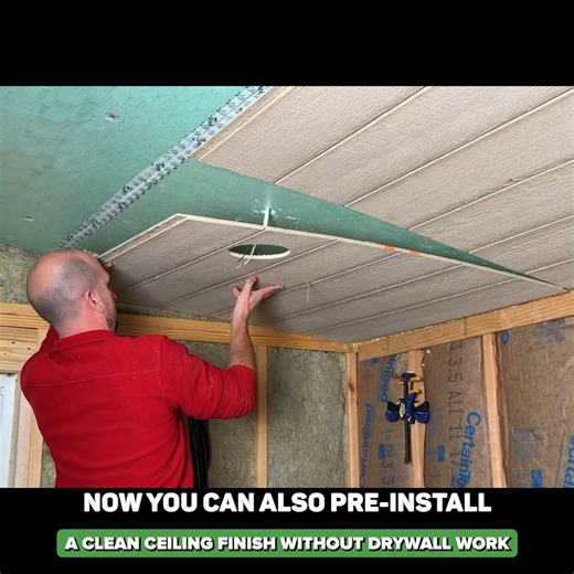 Scott on Instagram: "Product links are listed on our Facebook Page. In this video, I walk you through a clean and efficient way to install a ceiling in a workshop, shed, or garage—without mudding, sanding, or dealing with drywall mess. This method keeps things simple while still delivering a finished look that works perfectly for utility spaces. I’m using thin wafer lights with integrated junction boxes, which makes lighting installation much easier in tight ceiling cavities. I’ll show how to cu