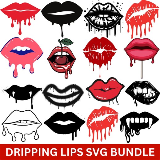 Dripping Lips SVG Cut File – Silhouette Clipart Bundle (digital Download) - Etsy