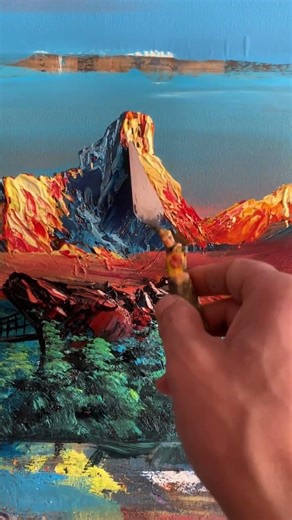 Bob Ross painting idea ! Sunrise mountain // daily art work #art #bobross #shorts