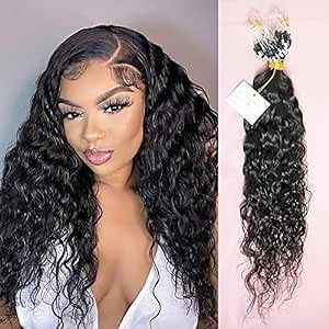 Invisible micro links loop ring loose wave human hair extensions for black women micro links human hair natural color fusion hair extensions (22inch 100strands)