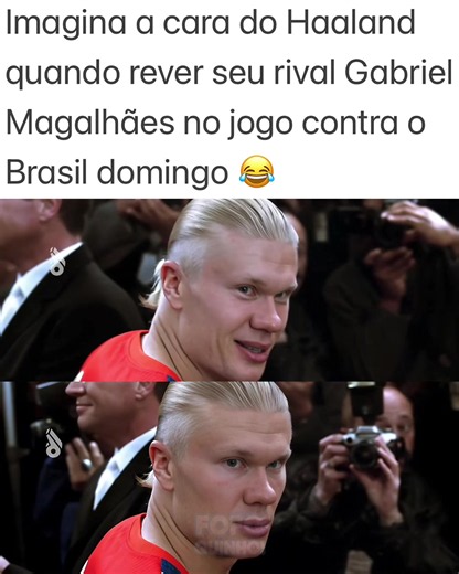⚽️ REENCONTRO! O clima de rivalidade saudável tomou conta das redes sociais com os torcedores projetando o grande duelo de domingo entre o Brasil e a seleção da Noruega. Na publicação que está agitando a web, internautas começaram a brincar imaginando qual será a reação do atacante Erling Haaland ao reencontrar seu grande rival de marcação, o zagueiro brasileiro Gabriel Magalhães, agora vestindo a camisa amarelinha. Os dois jogadores, que protagonizam batalhas épicas e confrontos fortíssimos na 