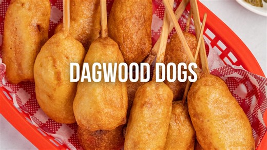What's better than a hot dog? A hot dog on a stick covered in golden, crispy batter! These DON Smallgoods cocktail franks get the full carnival treatment with that perfect crunchy coating that shatters to reveal juicy frankfurters inside. Pure nostalgia that'll have your family fighting over the last one. Find the recipes: https://everydaygourmet.tv/recipes/dagwood-dogs | Everyday Gourmet