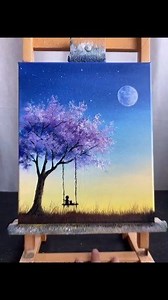 "Whispers of Dusk: A Moonlit Swing Under Violet Canopy" 🌙🪁🎨 #Art #acrylicpainting #moonlit #landscapepainting #howpainting #artoftheday #artlovers | Noman Painting