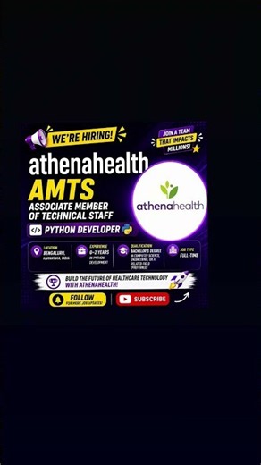 athenahealth Hiring 2026 🔥 | AMTS – Python Developer | 0–2 Years | Bengaluru | Apply Now