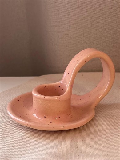 Handmade Ceramic Candle Holder | Minimalist Powder Pink Speckled Home Decor - Etsy