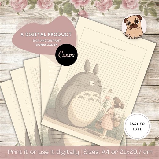 Fairy Forest Digital Stationery, Dot Grid, Lined, Notebook, A4, Letter, PDF, Printable Ghibli Japanese Anime Inserts, Planner Journal Pages - Etsy