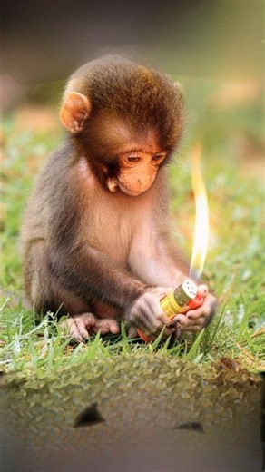 Cute Monkey Playing with firework #animals #wildlife #explode