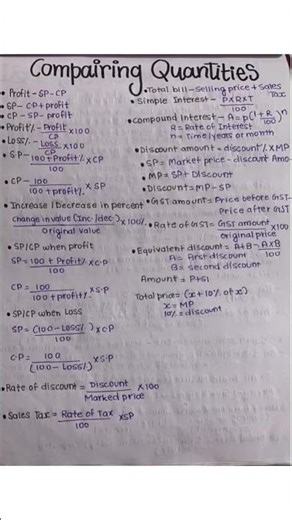 Class 8 maths✨ formula for ch comparing quantities 📚💯🌷