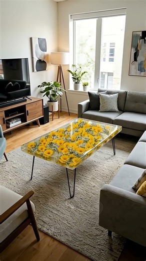 An epoxy table with yellow flowers! 🌼✨