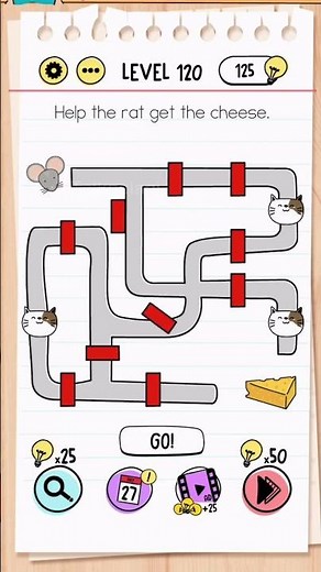 Brain Test Tricky Puzzles Level 120 Answer | Help the rat get the cheese