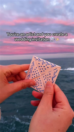 🩵 Blue wedding invitation by the sea. 💍 You can find it on my art shop, ready to print for your big day. 💙 this little card to fold is a Victorian Puzzle purse, a vintage card. ✨ Comment “Wedding” and I’ll send you the link in bio. #wedding #weddingcard #puzzlepurse #handmadecards #weddinginvitation