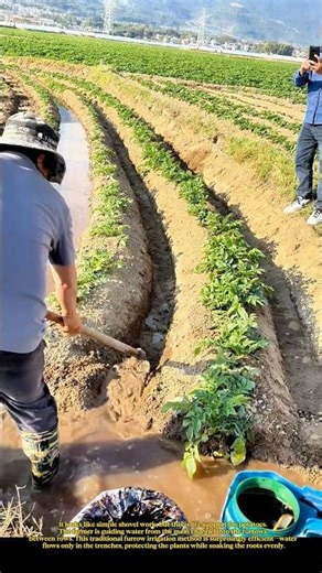 Perfect Furrow Irrigation in Action! Watch That Flow 😌 #work #farming