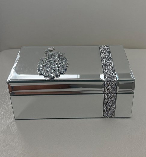 Glam Mirrored Peacock Jewelry Box: Rhinestone Crystal Vanity Decor - Etsy