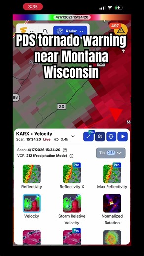 PDS tornado warning near Montana Wisconsin