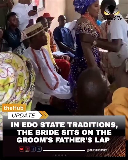 Thehubtv TheHubtv on Instagram: "NIGERIA 🇳🇬 — In some Edo State traditions, the bride sits on the groom's father's lap for seven times as a symbolic gesture of being presented or given to the groom's family. It is a public part of the wedding ceremony. Would you allow your wife-to-be, to seat on your father's lap?"