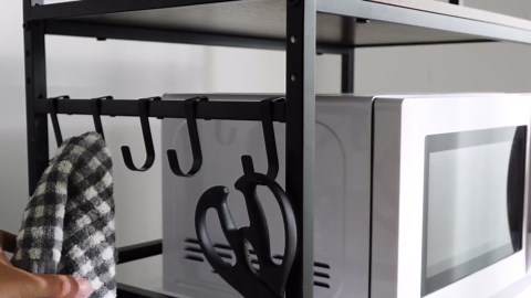 EnHomee Microwave Stand, 4-Tier with 9 Hooks for Kitchen Countertop Organizer, 205LBS Microwave Shelf, Adjustable Kitchen Shelves Microwave Stand with Storage and Microwave Oven Rack (Black)