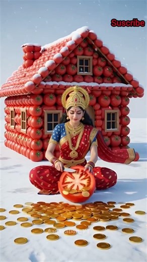 Goddess Lakshmi vs rakshas built a house of tomatoes #ai #lakshmi#house#maalaxmi