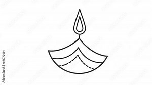Animated diwali diya icon. Indian culture line animation. Moving flame, rolling lamp. Cultural heritage, religious. Black illustration on white background. HD video with alpha channel. Motion graphic