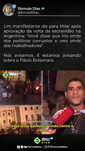 Romulo Dias on Instagram: "Os avisos foram dados na Argentina, estão sendo dados aqui no Brasil. Votar na direita é votar CONTRA o trabalhador. 👉🏽 Segue a gente aqui! @romulobdias_ #viral"