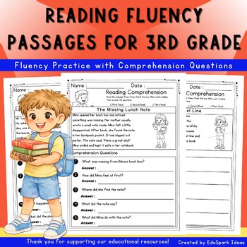 Reading Fluency Passages for 3rd Grade with Comprehension Questions | 40 No Prep