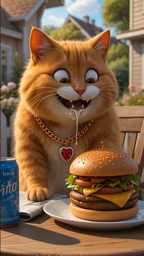 Fat orange Cat and her Burger and The Pig funny #animation #catvideos #cat