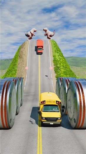 Cars & School Bus vs Hydraulic Crush-BeamNG.Drive