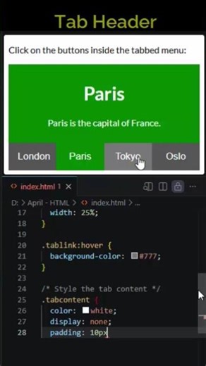 Tab header using html css javascript #coding #webdevelopment #htmlcss #htmlpro