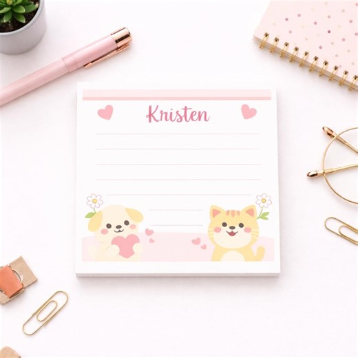 Personalized Sticky Notes, Custom Name Sticky Notes, Cute Cat Notepad, Personalized Stationery, Planner Sticky Notes, Cute Desk Accessories - Etsy