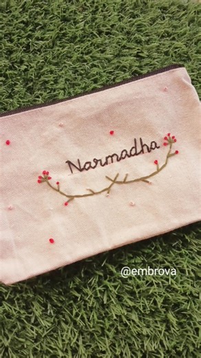 Embroidery on pouch 👝 DM for orders handmade embroidery #embroidery #diynstitch #creative #art#pouch