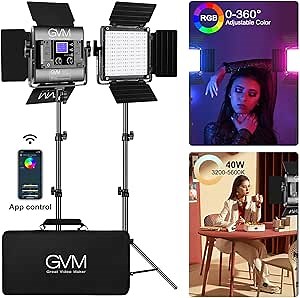 GVM 800D RGB Led Video Light, 2PCS Video Lighting Kit with APP Control, 40W Photography Lighting Led Panel Light with 18 Kinds of The Scene Lights for Studio YouTube, 3200K-5600K, CRI 97+