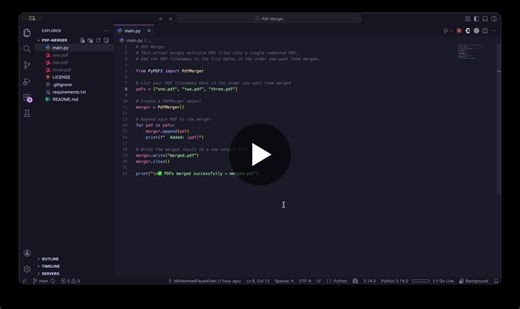 Python PDF Merger Built in 4 Days | Mohammad Fayas Khan posted on the topic | LinkedIn