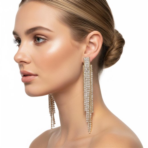 Jackie Mack Gold Crystal Fringe Statement Earrings | 2.75 Waterfall Tassel Glam - Etsy