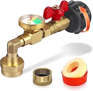 FANOVO Upgraded Propane Refill Adapter for 1 lb. Tanks, QCC1 Brass Propane Refill Elbow Adapter with Gauge & Control Valve, Propane Gas Adapter Converter, for 1pound Bottles Filling from 20 lb Tank