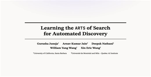 Automated discovery is a search problem over combinatorially large spaces. It requires reasoning to explore promising ideas while handling long contexts.Introducing ARTS, a search algorithm that (i) reasons to guide exploration and (ii) test-time trains to handle long context