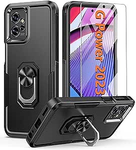FNTCASE for Motorola Moto G-Power-5G 2023 Case: Moto G 5G 2023 Phone Case with Tempered Glass Screen Protector - Rotatable Magnetic Ring Kickstand Holder - Military Protective Cell Cover Cases