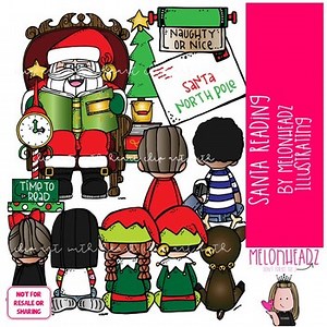 Santa Reading clip art, Christmas clip art COLORED Version