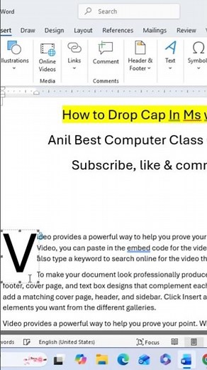 How to Use Drop Cap in MS Word | Make Text Stylish in Seconds ✨ #texteditor #shorts