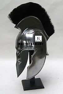 Achilles Greek Troy Armor Helmet with Black Plume ~ Medieval Knight Crusader Spartan - Steel Armor Role Play LARP Reenactment Halloween Cosplay Costume