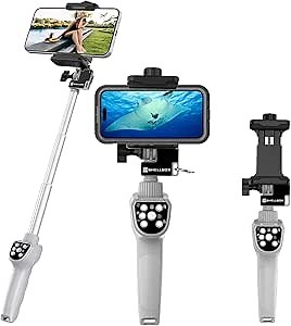 Waterproof Selfie Stick with Phone Holder, 26FT Waterproof, APP Bluetooth Connection, Very Suitable for Snorkeling, Swimming, Surfing, Boating, Beach, Grey