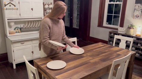 CABIHOME 63" Dining Table for 4-6, Large Farmhouse Rectangular Kitchen Dining Room Table, Wooden, Thick Frame & Sturdy Triangular Legs, Strong Wood Base for Small Space, Dinner, Kitchen, Rustic Brown