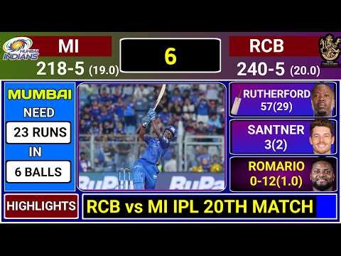 Royal Challengers Bengaluru Vs Mumbai Indians IPL Full Highlights | RCB vs MI Match Highlights