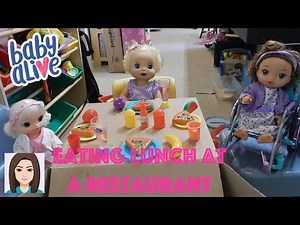 Baby Alives Delilah, Faith, and Opal Eat Lunch At A Restaurant