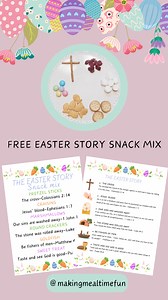 Click on the link below to get the Easter story snack mix templates (4 per page that you can cut out, hole punch, and tie onto your treat bags) and the Bible verses that go along with each item! Make sure to like and share this post with others who would love a copy of these resources as well 🩷 https://drive.google.com/file/d/1pHJ7e6SDk93yWpI7ej6X50omKBYdSZJi/view?usp=sharing The Easter Story Snack Mix Includes: - Pretzel sticks to represent the cross - Craisins to represent Jesus’ blood - Mars