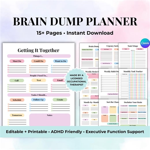 Editable ADHD Brain Dump Templates Printable | Executive Function Planner | To-do List, Task Tracker, Thought Organizer, Productivity Tool - Etsy