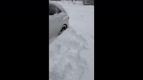 Knee-deep lake-effect snow during winter storm in Ontario, Canada