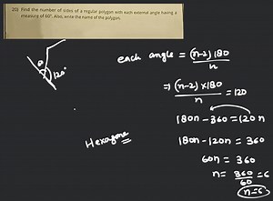 20) Find the number of sides of a regular polygon with each ext... | Filo