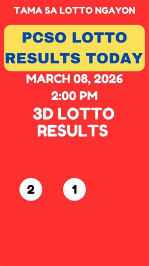3D LOTTO DRAW RESULTS TODAY 2PM MARCH 08, 2026