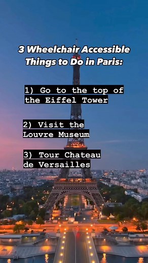 Here are 3 things to do in 🇫🇷 Paris 🇫🇷 if you’re a wheelchair user: 1️⃣) EIFFEL TOWER - The lines to get inside can get really long, but luckily for wheelchair users, there’s no need to wait in line! You can actually find a staff member near the exit and they will escort you to the elevator. Guests with disabilities pay a reduced rate for admission and once inside, the first two levels are accessible when using a wheelchair via the elevator. 2️⃣) THE LOUVRE - The Louvre is wheelchair accessi